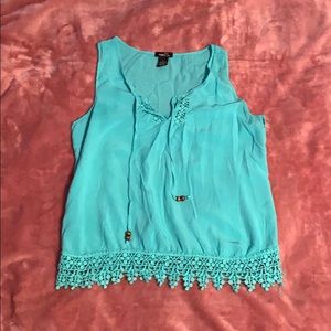 Aqua Summer Crochet-keyhole Top